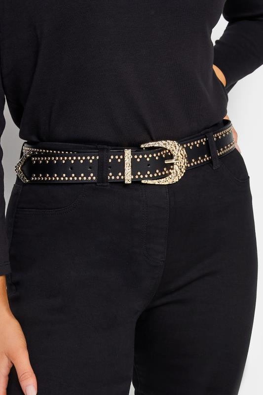  Grande Taille Black Studded Textured Buckle Belt