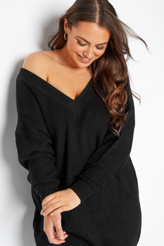 Plus Size Black V-Neck Knitted Jumper | Yours Clothing 4