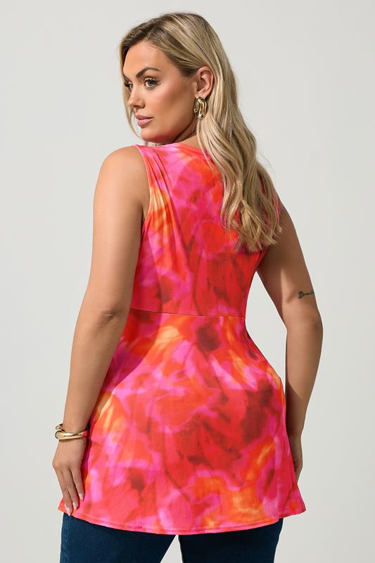 YOURS LONDON Plus Size Pink Abstract Sleeveless Knot Front Top | Yours Clothing 2