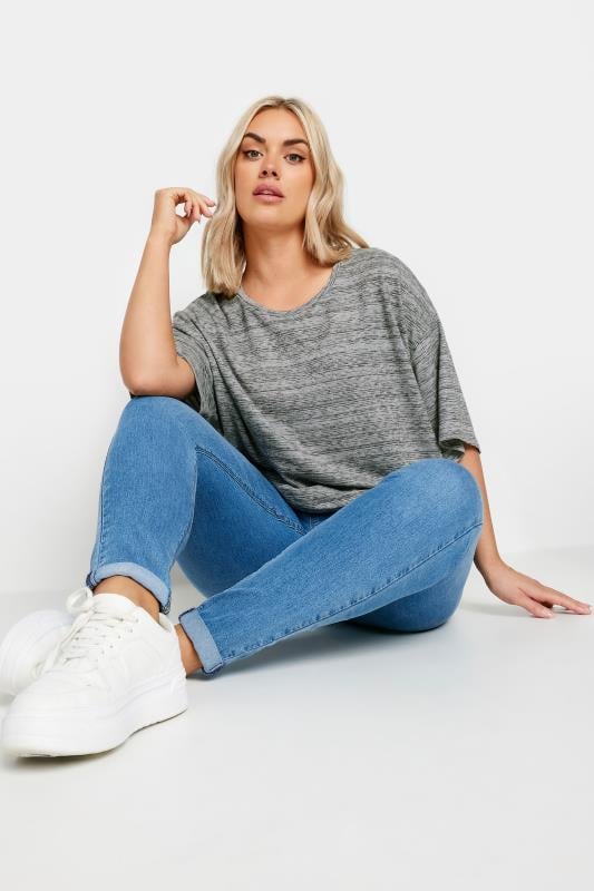 YOURS Plus Size Grey Striped Oversized Top | Yours Clothing 2