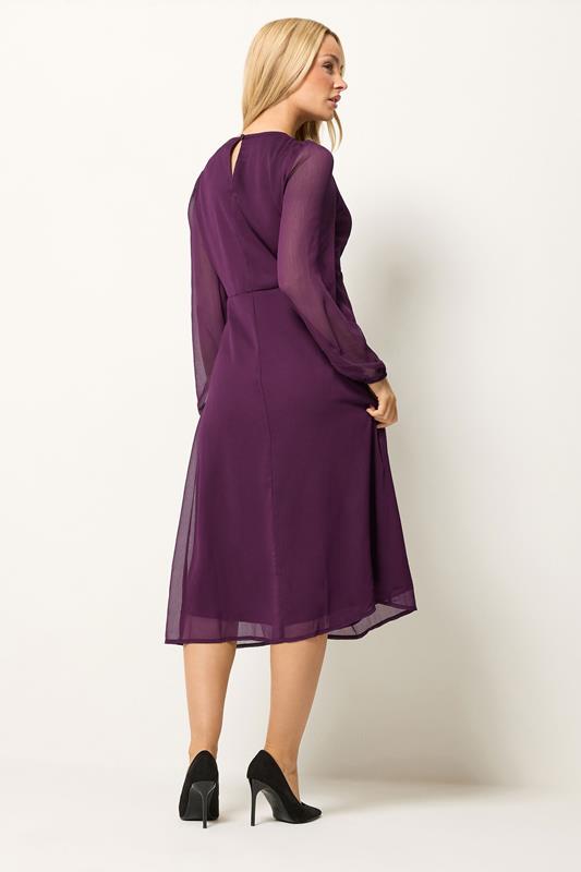 M&Co Berry Purple Long Sleeve Chiffon Dress | M&Co 2