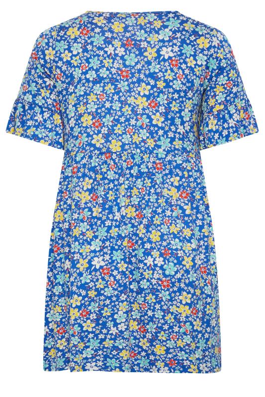 YOURS Curve Plus Size Blue Floral Smock Tunic Dress | Yours Clothing  7