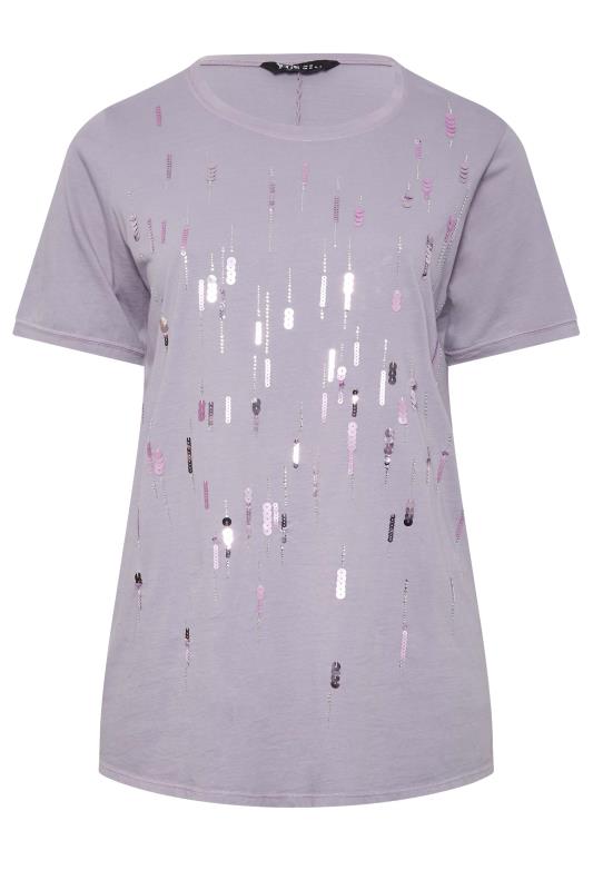 YOURS Plus Size Curve Lilac Purple Embellished T-Shirt | Yours Clothing 6