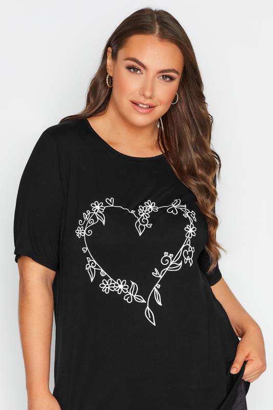 Plus Size Black Heart Print T-Shirt | Yours Clothing 4