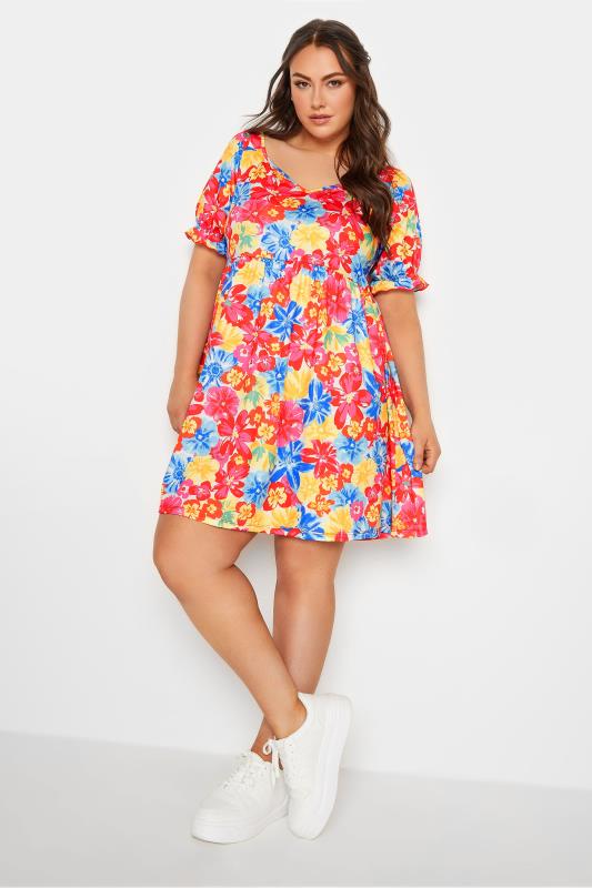 LIMITED COLLECTION Plus Size Red Floral Print Sweetheart Dress | Yours Clothing 1