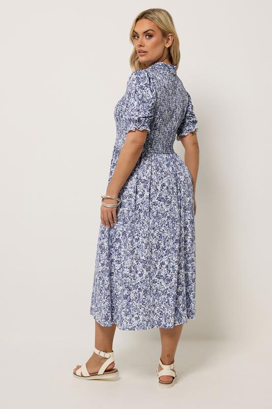 YOURS Plus Size Blue Floral Midi Dress | Yours Clothing 2