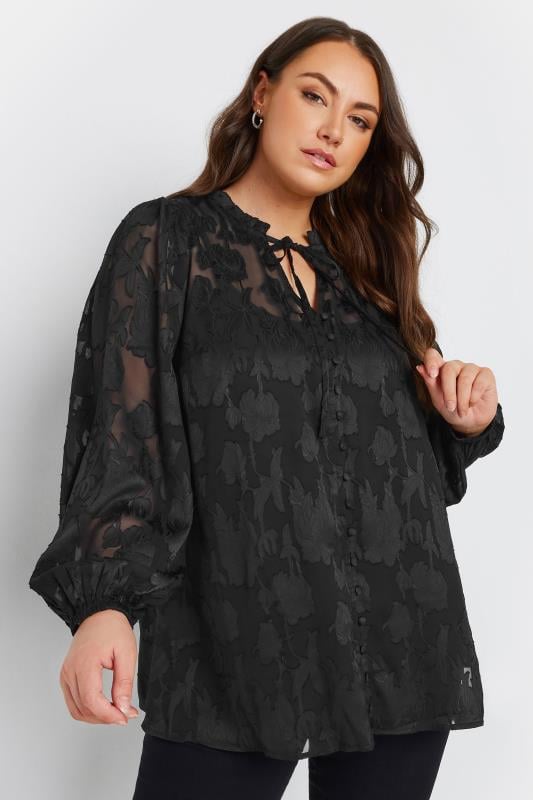  Grande Taille YOURS Curve Black Tie Neck Blouse