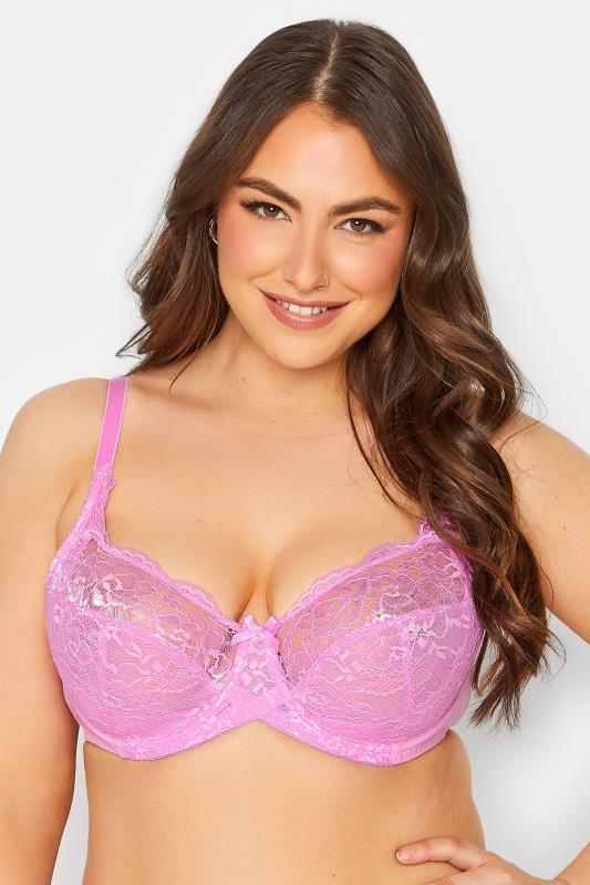 YOURS Pink Stretch Lace Non-Padded Underwired Balcony Bra | Yours Clothing 2