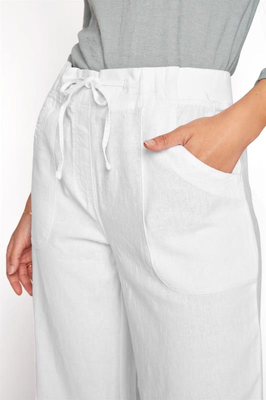 LTS Tall White Linen Blend Wide Leg Trousers 3
