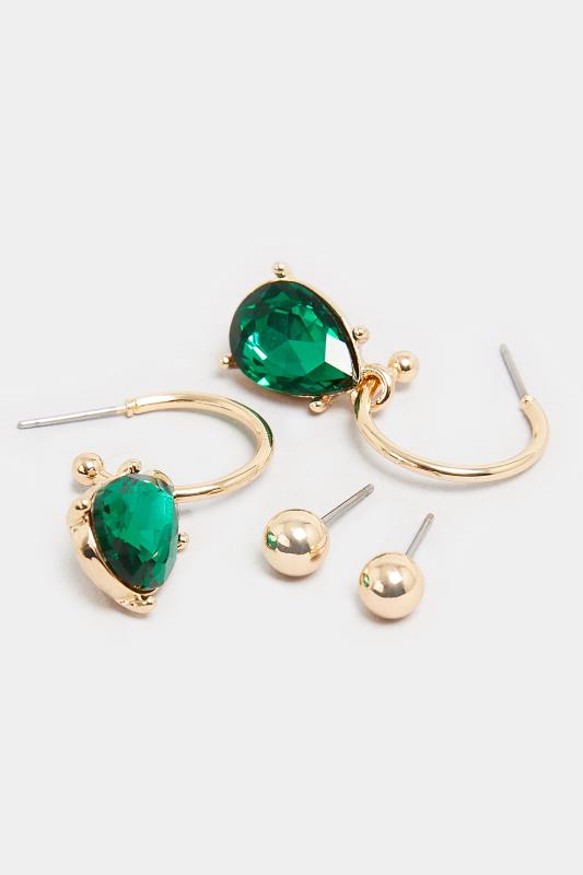 2 PACK Gold Tone & Emerald Green Charm Hoop & Stud Earring Set | Yours Clothing 4