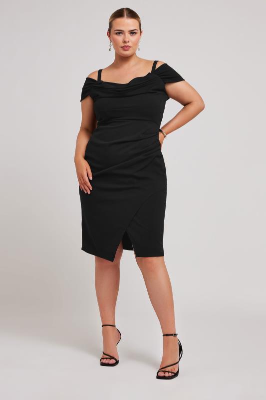 YOURS LONDON Plus Size Black Cold Shoulder Ruched Dress | Yours Clothing 3