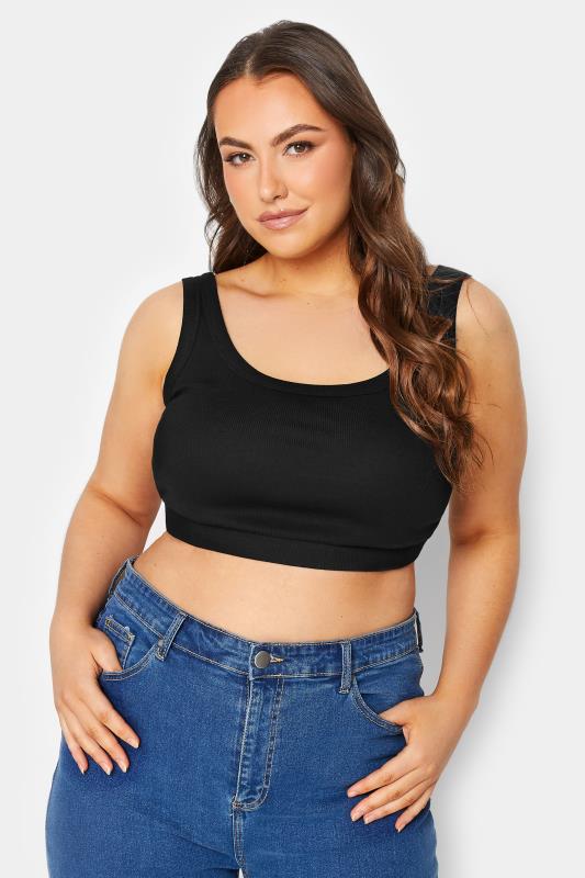 YOURS Plus Size Black Ribbed Crop Top 1