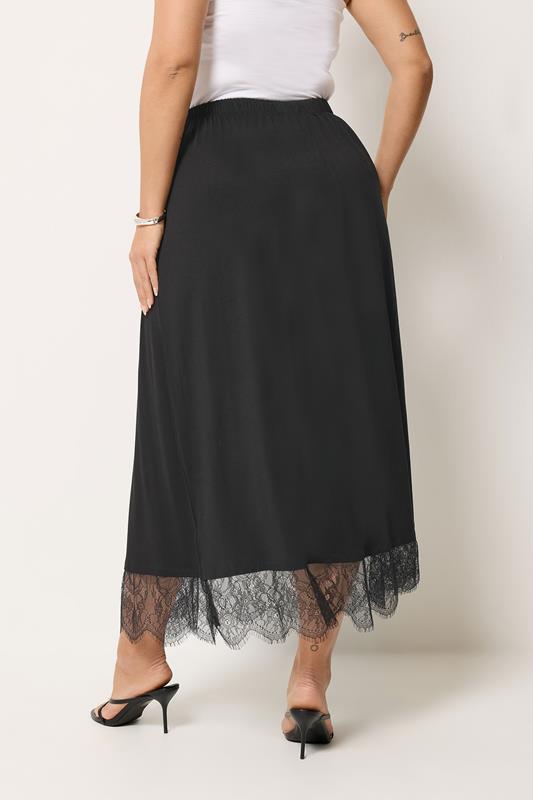 YOURS Plus Size Black Lace Trim Gathered Skirt | Yours Clothing 4