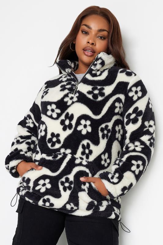 YOURS Plus Size Swirl Print Half Zip Fleece Sweatshirt | Yours Clothing 2