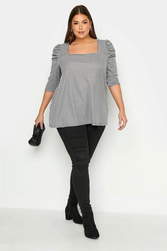 LIMITED COLLECTION Black Dogstooth Puff Sleeve Top_B.jpg