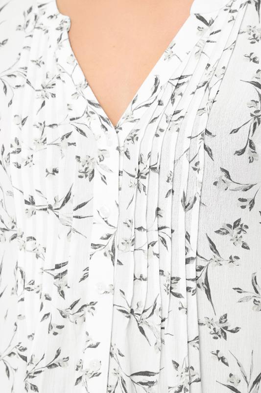YOURS Plus Size White Leaf Print Pintuck Blouse | Yours Clothing 4