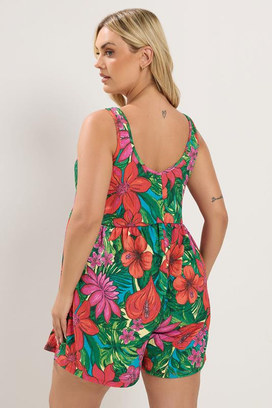 YOURS Plus Size Red Tropical Print Playsuit | Yours Clothing 2