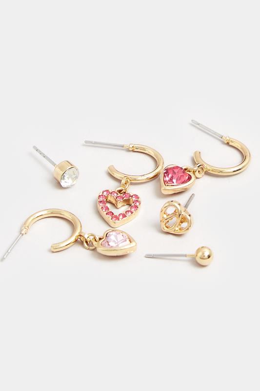 6 PACK Gold Heart Hoop Earrings Set | Yours Clothing  3