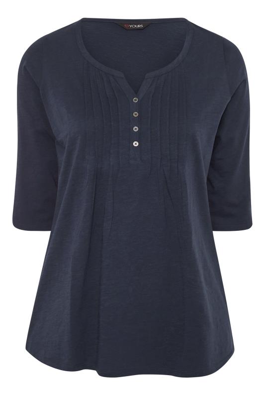 YOURS FOR GOOD Curve Navy Blue Pintuck Henley Top 5
