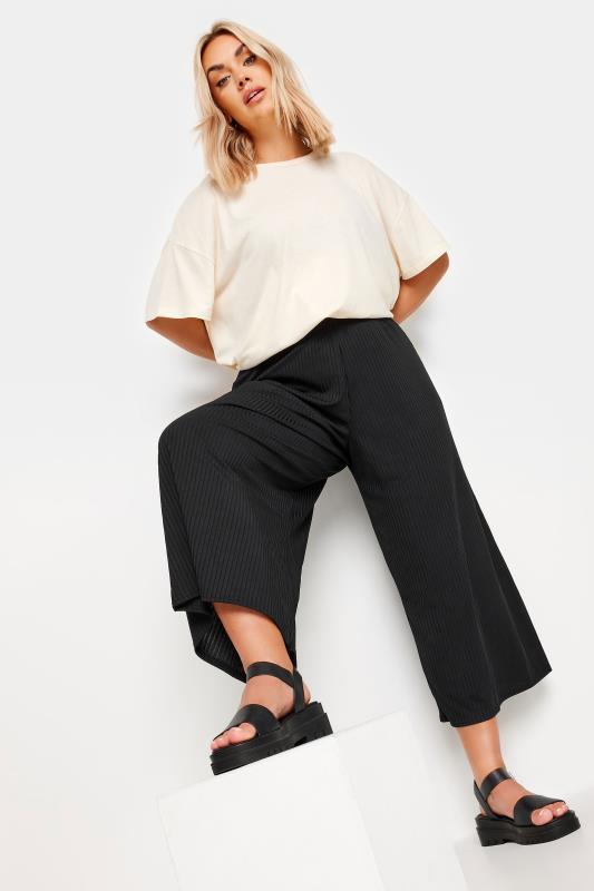Plus Size  LIMITED COLLECTION Curve Black Ribbed Culottes