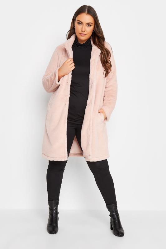 Plus Size  YOURS Curve Pink Faux Fur Jacket