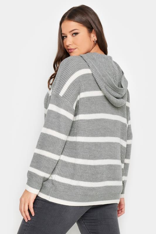 YOURS Curve Grey Striped Hooded Jumper | Yours Clothing 4