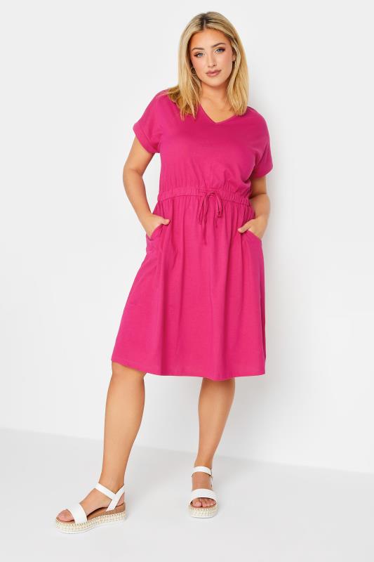YOURS Plus Size Pink Tie Waist Mini Dress | Yours Clothing  3