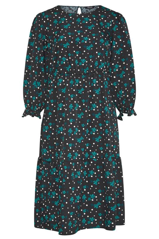 LIMITED COLLECTION Plus Size Black Floral Spot Tiered Smock Midaxi Dress | Yours Clothing 6