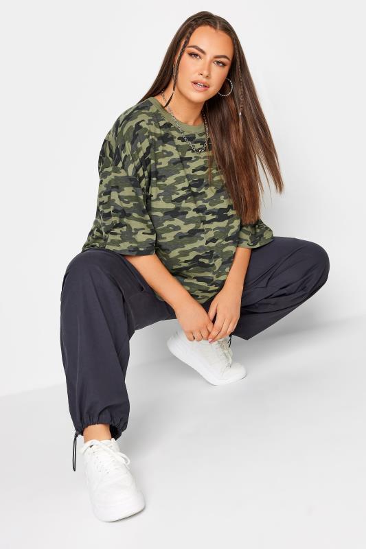 YOURS Curve Green Camo Print Oversized Boxy T-Shirt | Yours Clothing  4
