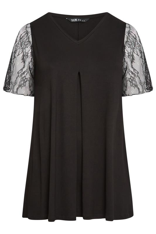 YOURS Curve Plus Size Black Lace Angel Sleeve Top | Yours Clothing  6