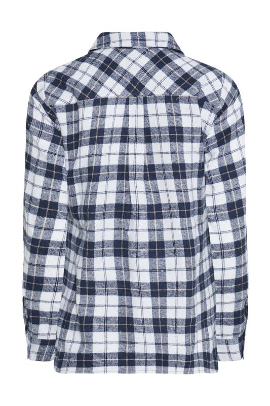 Petite White & Navy Blue Check Print Brushed Boyfriend Shirt | PixieGirl 7