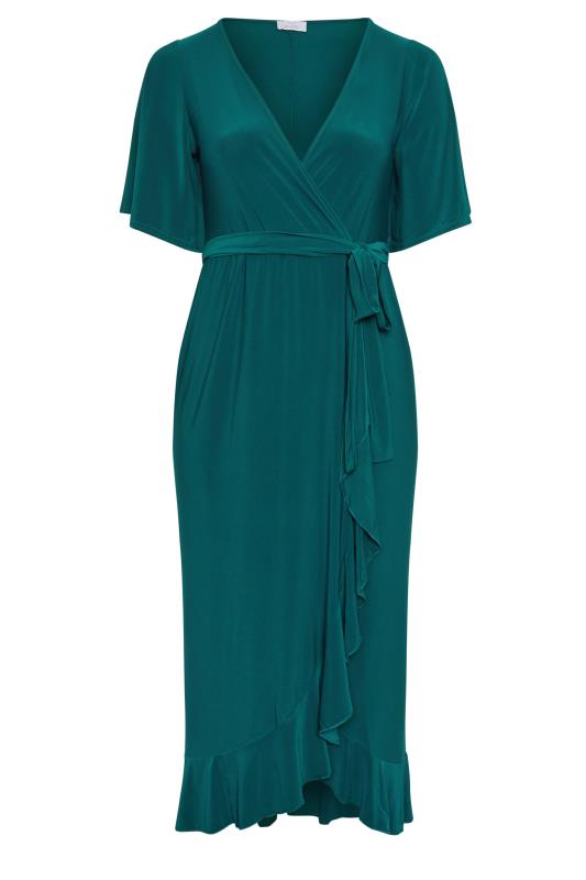 YOURS Plus Size Green Ruffle Hem Wrap Dress | Yours Clothing 5
