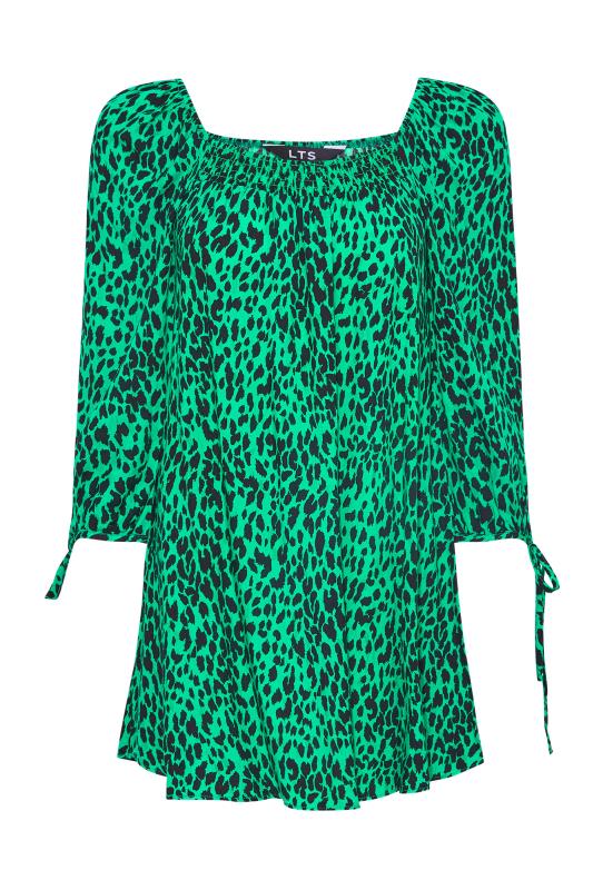 LTS Tall Green Leopard Print Shirred Top_X.jpg