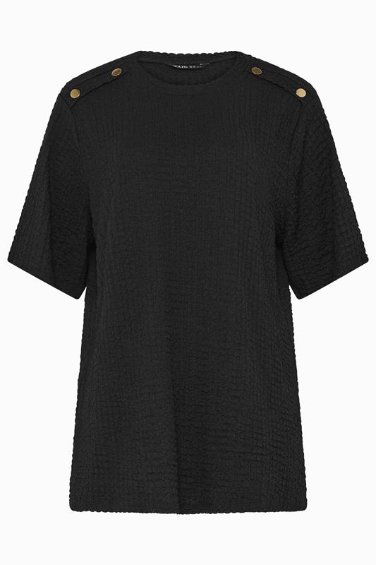 YOURS Plus Size Black Button Detail Bubble Texture Top | Yours Clothing 5