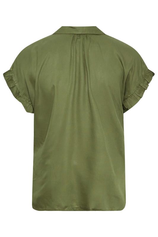 YOURS Plus Size Khaki Green Frill Sleeve Collared Shirt | Yours Clothing 7