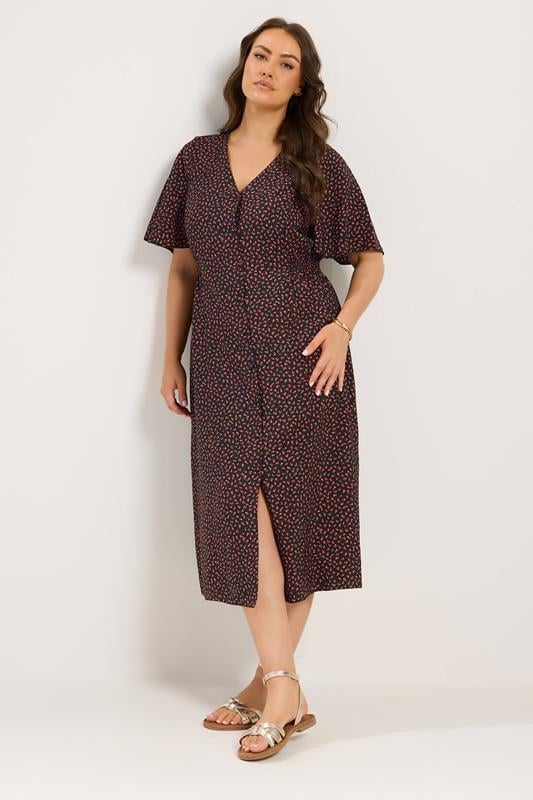  YOURS Freizeitkleid in Schwarz mit Blumenmuster