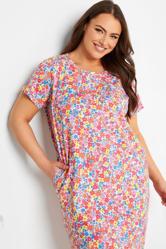 YOURS Plus Size Pink Ditsy Print Placket Nightdress | Yours Clothing 4