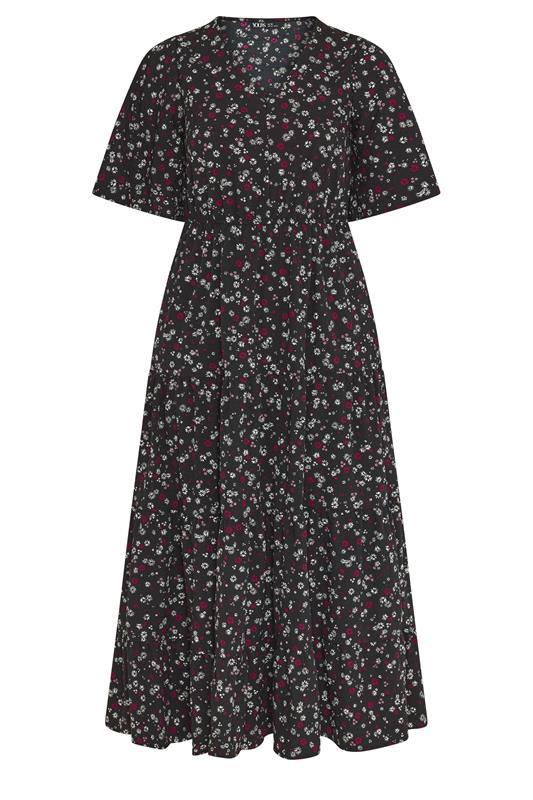 YOURS Plus Size Black Ditsy Floral Textured Maxi Dress | Yours Clothing 5