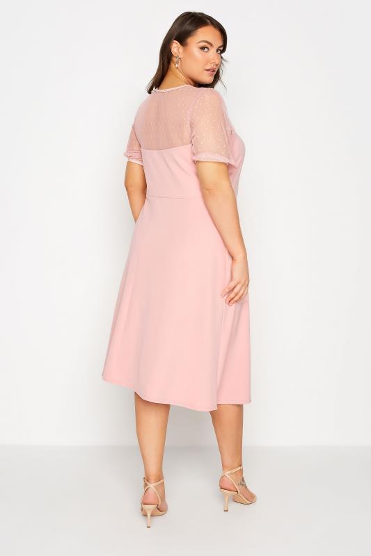 YOURS LONDON Plus Size Pink Polka Dot Mesh Midi Skater Dress | Yours Clothing 3