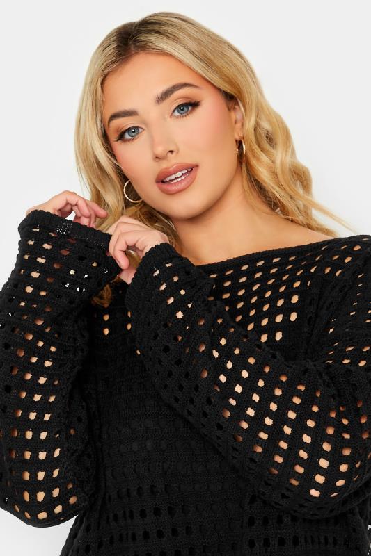 YOURS Plus Size Black Crochet Tunic Jumper | Yours Clothing  4