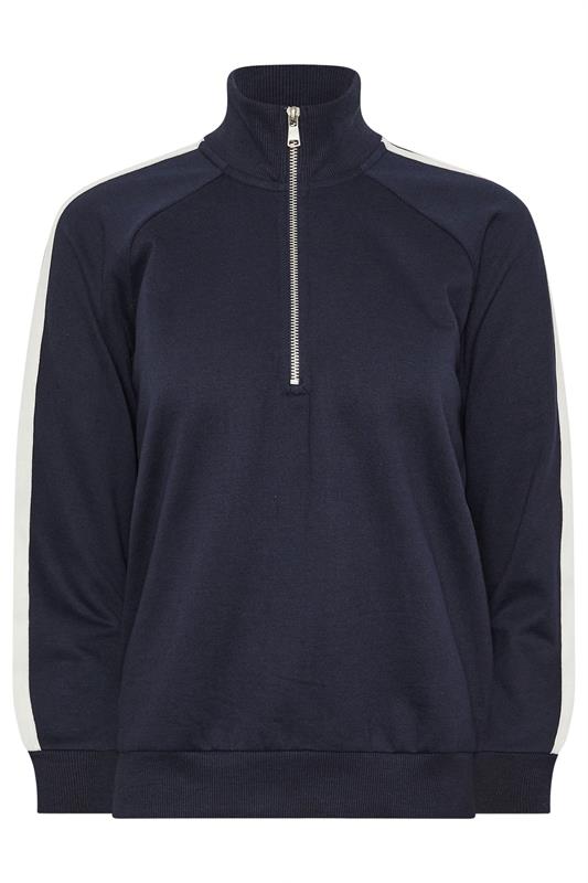 PixieGirl Petite Women's Navy Blue Stripe Quarter Zip Sweatshirt | PixieGirl 5