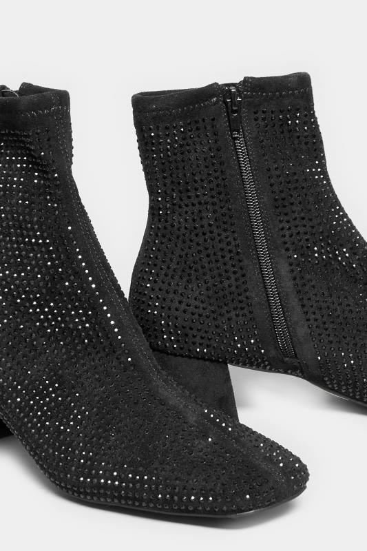 LTS Black Diamante Block Heel Boots In Standard D Fit | Long Tall Sally 5