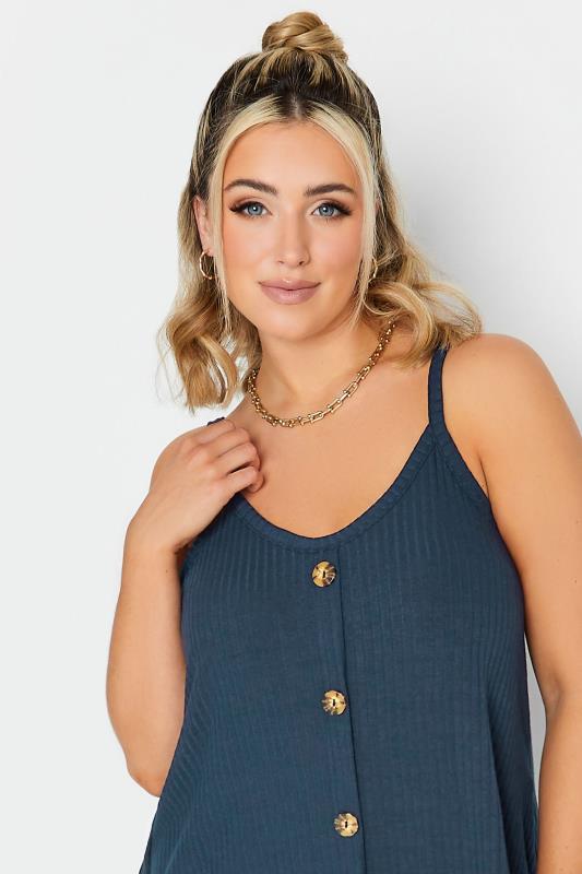LIMITED COLLECTION Plus Size Navy Blue Ribbed Button Cami Vest Top | Yours Clothing 4