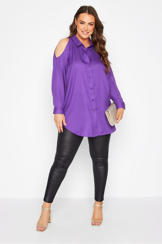 Plus Size Purple Cold Shoulder Shirt | Yours Clothing 2
