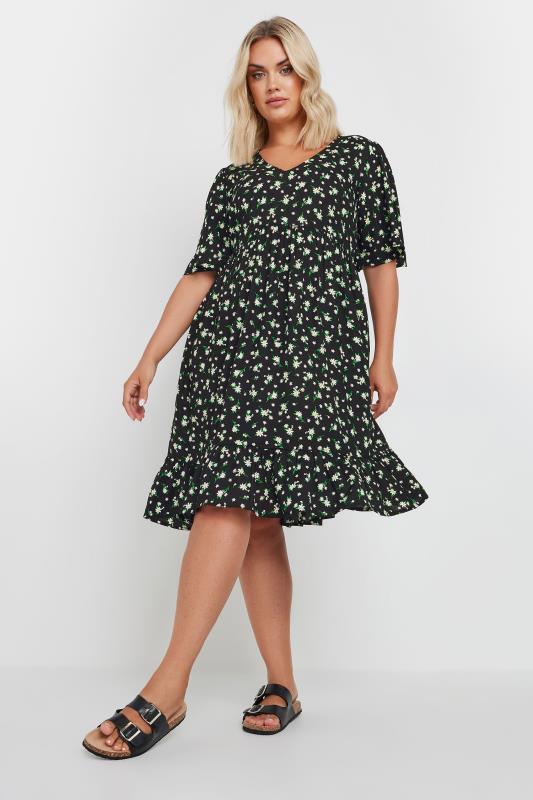 YOURS Plus Size Black Floral Print Smock Dress | Yours Clothing 2