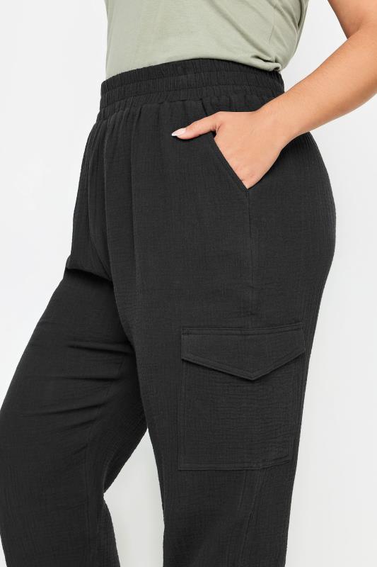 YOURS Plus Size Black Cheesecloth Cuffed Joggers | Yours Clothing 4