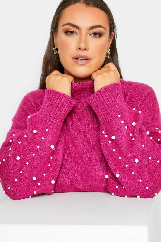 YOURS LUXURY Plus Size Pink Pearl Embellished Batwing Jumper | Yours Clothing 2