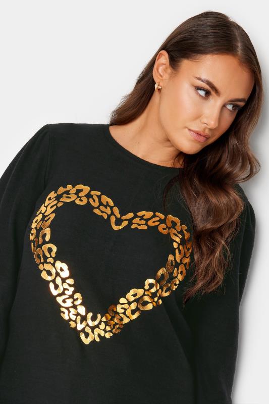 YOURS Curve Plus Size Black Leopard Foil Heart Top | Yours Clothing  4