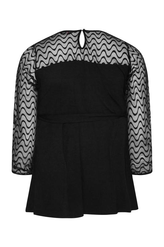 Plus Size Black Swirl Mesh Peplum Top | Yours Clothing 7