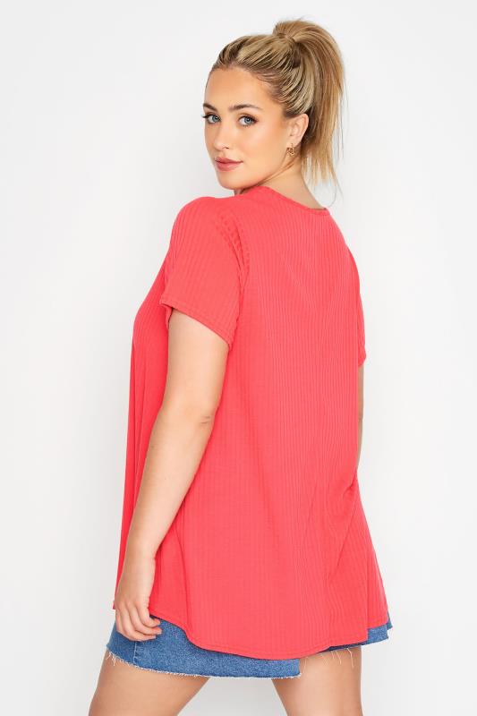 LIMITED COLLECTION Plus Size Fluorescent Pink Ribbed Swing Top | Yours Clothing 3
